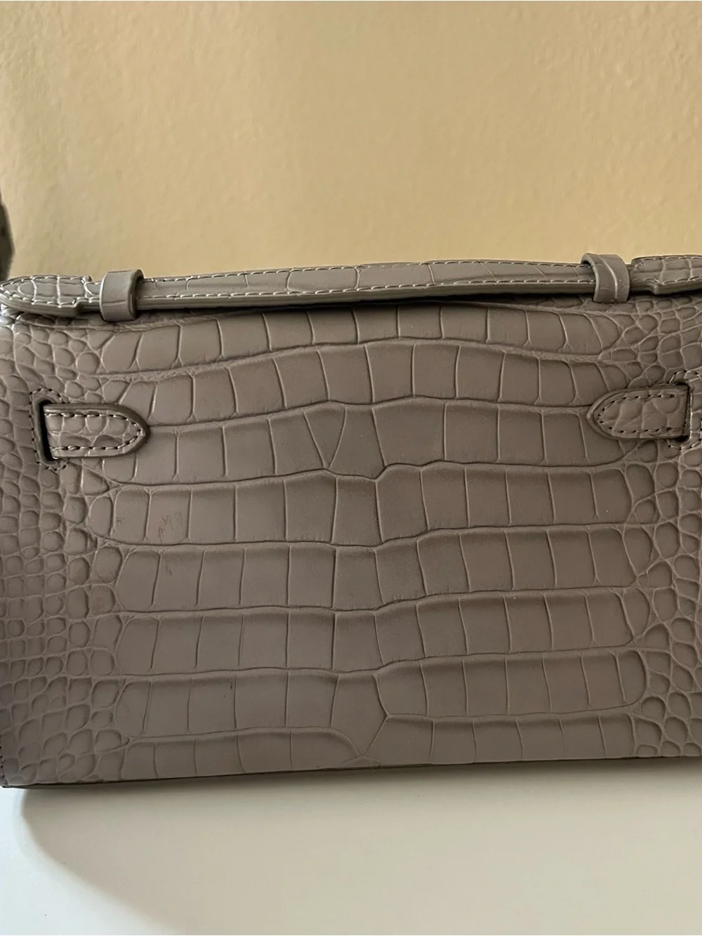 22cm Etaupe Croc-Embossed Leather Pochette